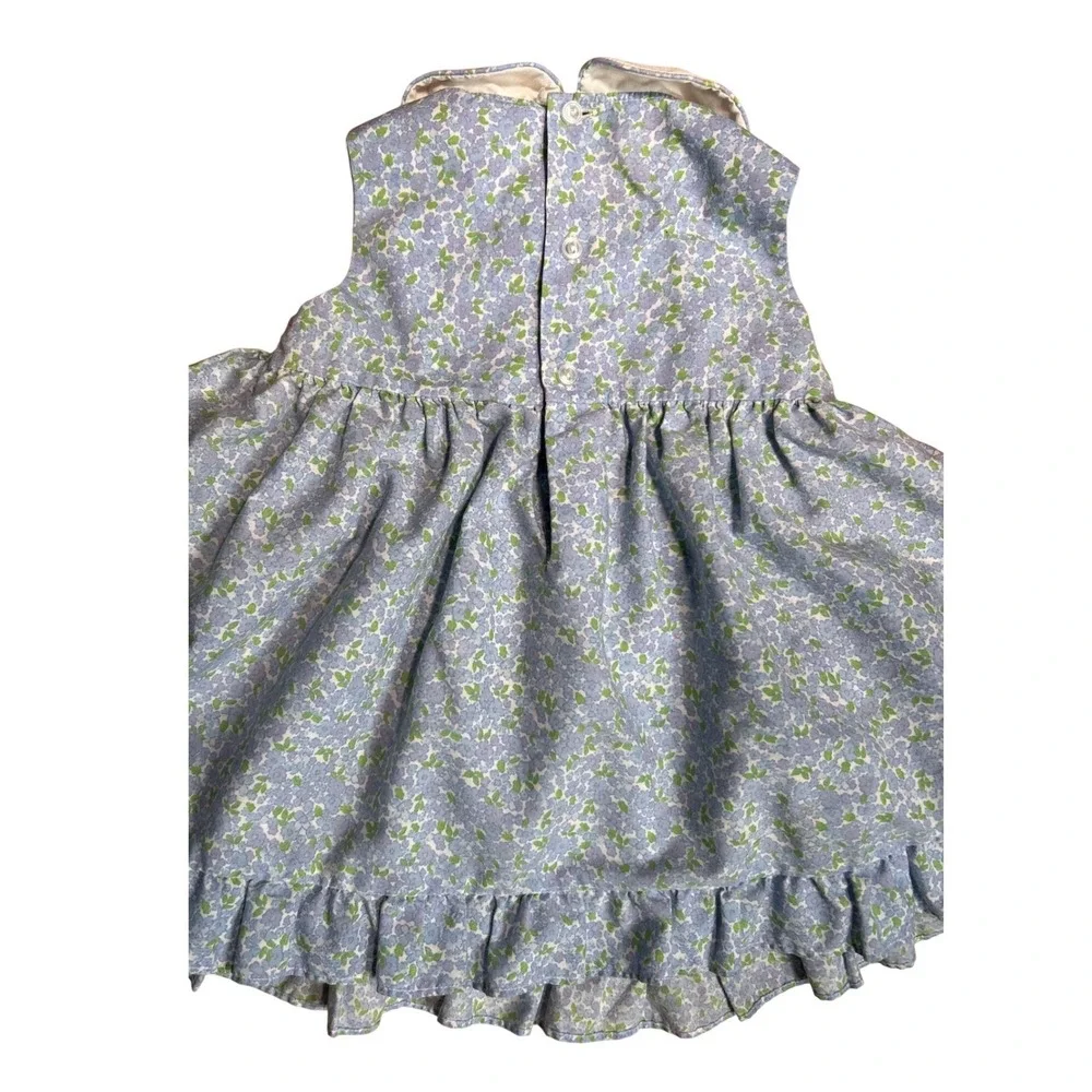 VTG Carriage Boutiques Baby Girls Blue Floral Smocked Dress‎ Bloomers Hat Set 9M